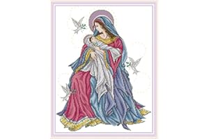 Maydear Cross Stitch Kits Stamped Full Range of Embroidery Starter Kits for Beginners DIY 11CT 3 Strands - Madonna and Child 18.1×22.8(inch)