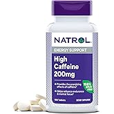 Natrol High Caffeine 200 mg per Serving, Energy Support Supplement for Adults, 100 Tablets, 100 Day Supply