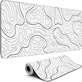 TLZA Gaming Mouse Pad Big Mousepad with Non-Slip Rubber Base, 31.5 x 11.8 in XL Large Desk Mat for Gaming Home Office, Long Keyboard Pad Mouse Mat for Computer with Stitched Edges, White Topographic