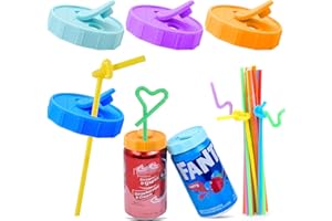 NXPPYY 4 Silicone Soda Can Lids with 20 Straw - Reusable Pop Can Covers, BPA-Free Airtight Seal, Leak-Proof Can Toppers to Keep Carbonation for Soda Beer Drink Juice Coke Beverage- Fit Standard Size Cans