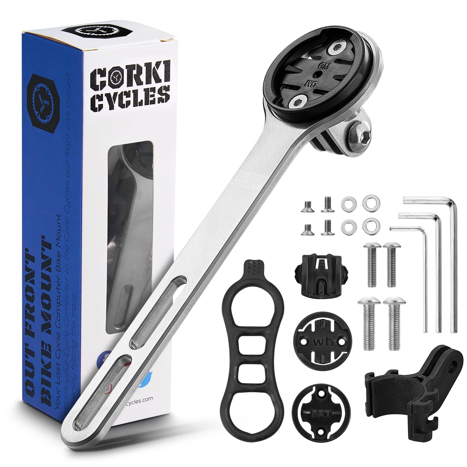 Corki Cycles Titanium Bike Computer Mount - Out Front Cycling Computer Mount for Road Bikes Integrated Handlebar, Compatible with GM Wahoo Bryton Cateye Bike Mount