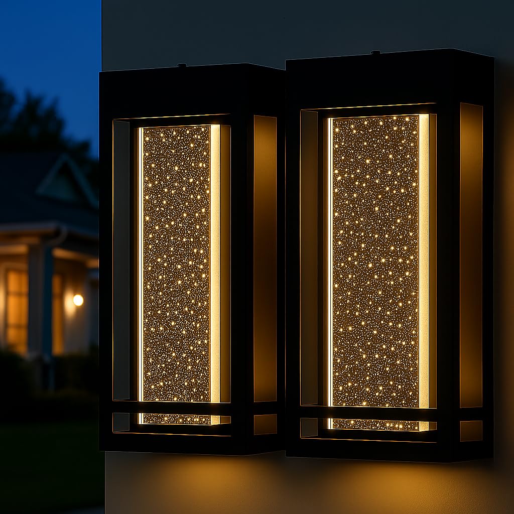 Photo 1 of **MINOR DAMAGE - USED**
Myhaptim Dusk to Dawn Sensor Porch Lights, Crystal Bubble Exterior Lighting Fixtures, Modern Outdoor Wall Light, Outdoor Lighting Fixture for Porch, 2Pack