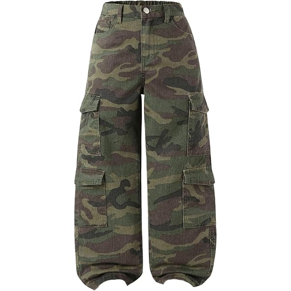 Pantalon Cargo Fille New Look En Denim Camouflage Vert, Marron, Blanc – Taille 14 Ans (occasion Parfait état)