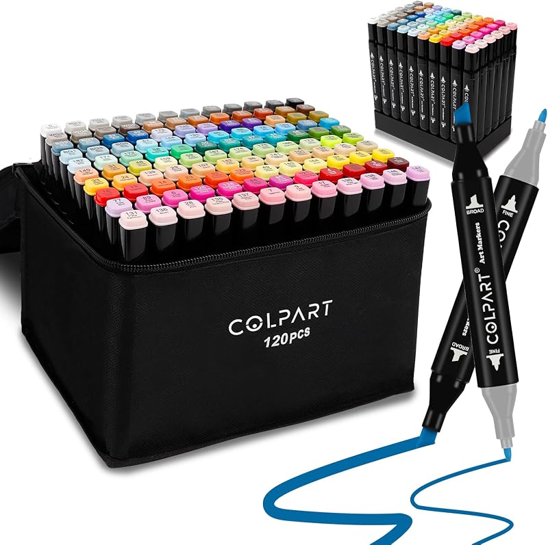 colpart 120+2 Dual Tip Alcohol Markers Set Brush & Chisel Tips