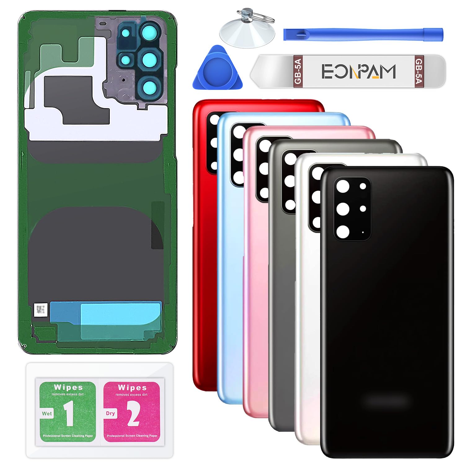 Eonpam Back Cover Glass for Samsung Galaxy S20+ Plus G985, G986 Rear Glass Replacement with Camera Lens + Repair Kit Genuine Rear Housing (Cosmic Black)