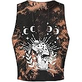 Remidoo Women's Graphic Tank Top Sleeveless Notched V Neck Muscle Crop Top Mushroom Shirt