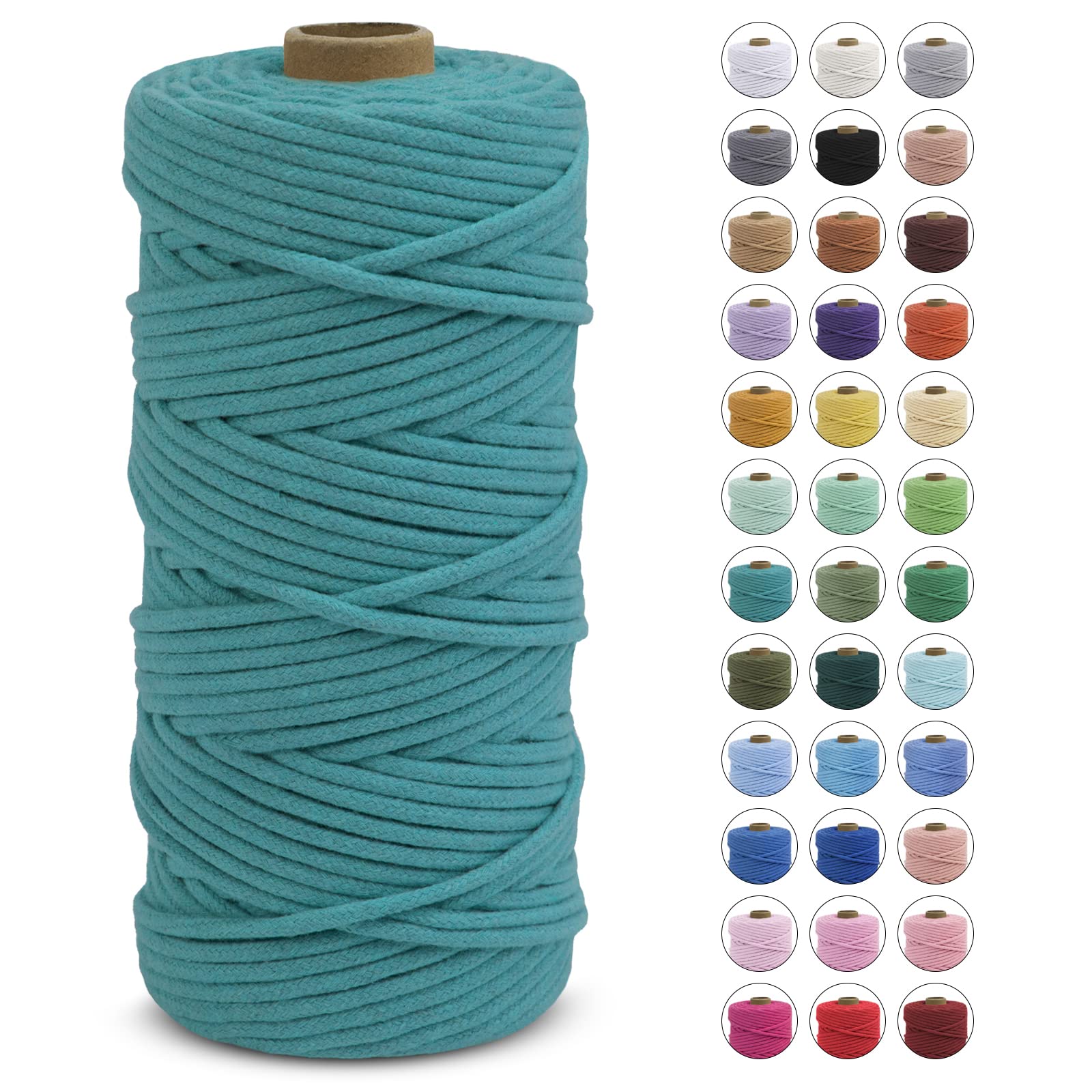 LEREATI Macrame Cord 3mm x 100m, Thick Macrame Rope Natural Cotton Cord Macrame Yarn, Craft Rope for Plant Hanger, Wall Hanging, DIY Crafts, Decorations (Lake Green)