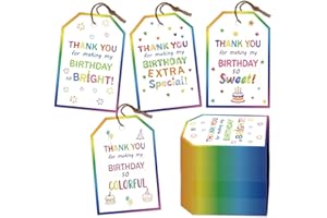 200pcs Birthday Gift Tags Personalized Thank You Tags with String Thanks for Making My Birthday So Bright Sweet Colorful and 