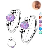 Jewseen 2PCS 316L Surgical Steel Nose Rings Hoop 18g 20g Opal Nose Rings for Women Septum Rings 8mm/10mm Nose Piercing Jewelry Cartilage Earring