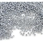 Perlin Glass Seed Beads 2mm 11/0 Round Mini Small Pony Beads 6500pcs for Jewelry Making Earrings Bracelets Pendants Waist DIY Handmade Silky Ceylon Color Kit (Grey)