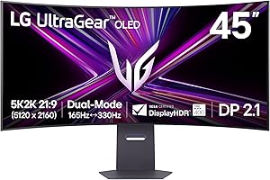 LG Ultragear™ 45GX950A 45-inch OLED Dual-Mode 5K2K (5120x2160) Gaming Monitor 800R Curved (WUHD 165Hz WFHD 330Hz) 0.03ms Disp