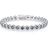 ETERMBOL Birthstone Tennis Bracelets for Women Birthday Gifts 925 Sterling Silver Hexagon White Gold Bracelets Round Cut 5A Cubic Zirconia Prong Setting 7 Inch Anniversary Jewelry Gift