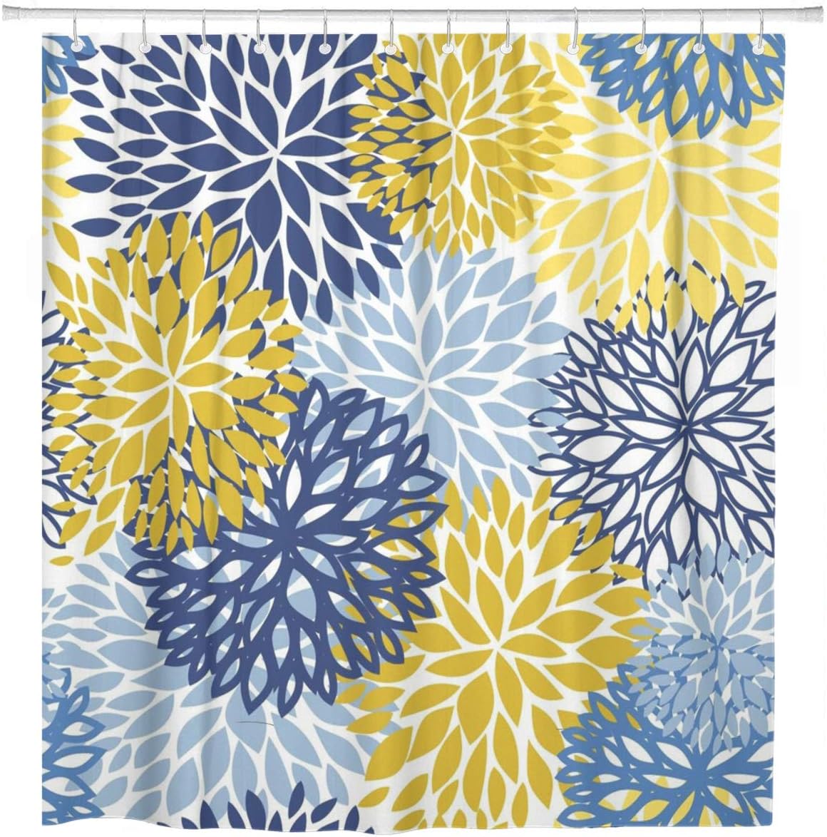 Amazon Com Artsocket Shower Curtain Green Spring Floral Blue Yellow And Navy Chrysanthemum Flowers Home Bathroom Decor Polyester Fabric Waterproof 60 X 72 Inches Set With Hooks Home Kitchen