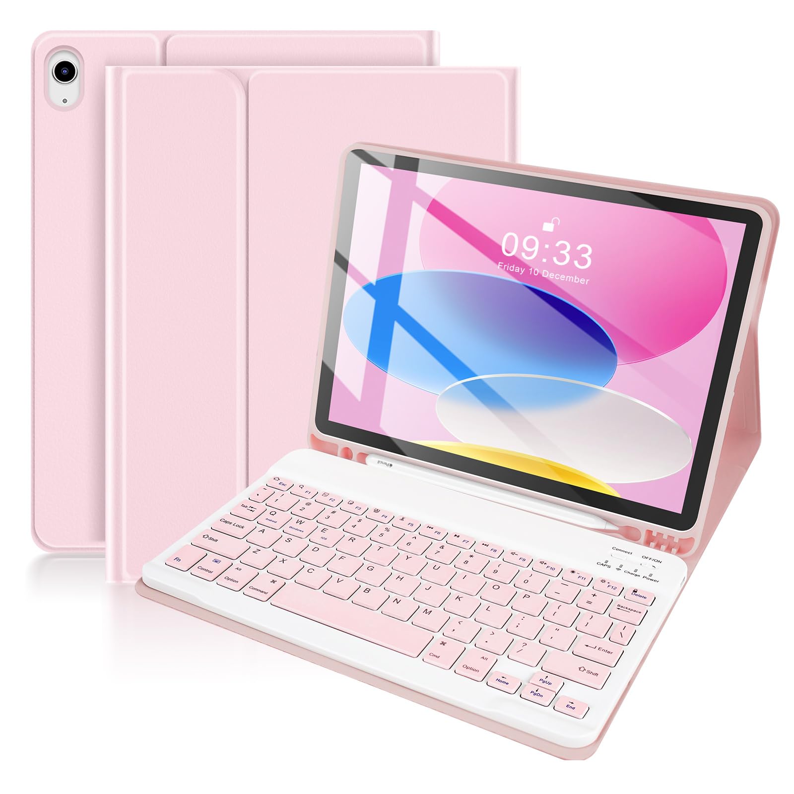 SOPPY Bluetooth Keyboard Case for New iPad 11th Gen. (A16) 11-inch 2025, 10th Generation 10.9 inch 2022, Detachable Wireless Keyboard, with Built-in Pen Holder, UK Layout, Pink — image 1