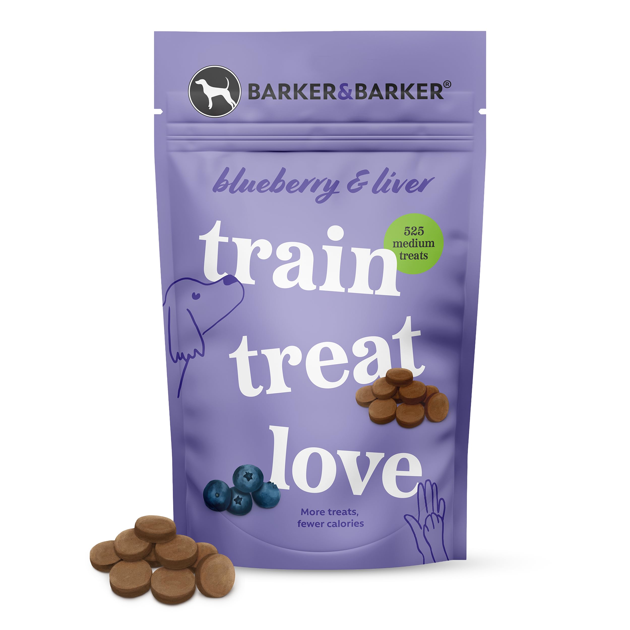 Barker and Barker Grain Free Dog Training Treats - 525 Medium Blueberry & Liver Treats - Low Calorie, High in Protein, Vitamin C, B6, & E - 100% Human-Grade Ingredients for Small & Medium Breed Dogs — image 1