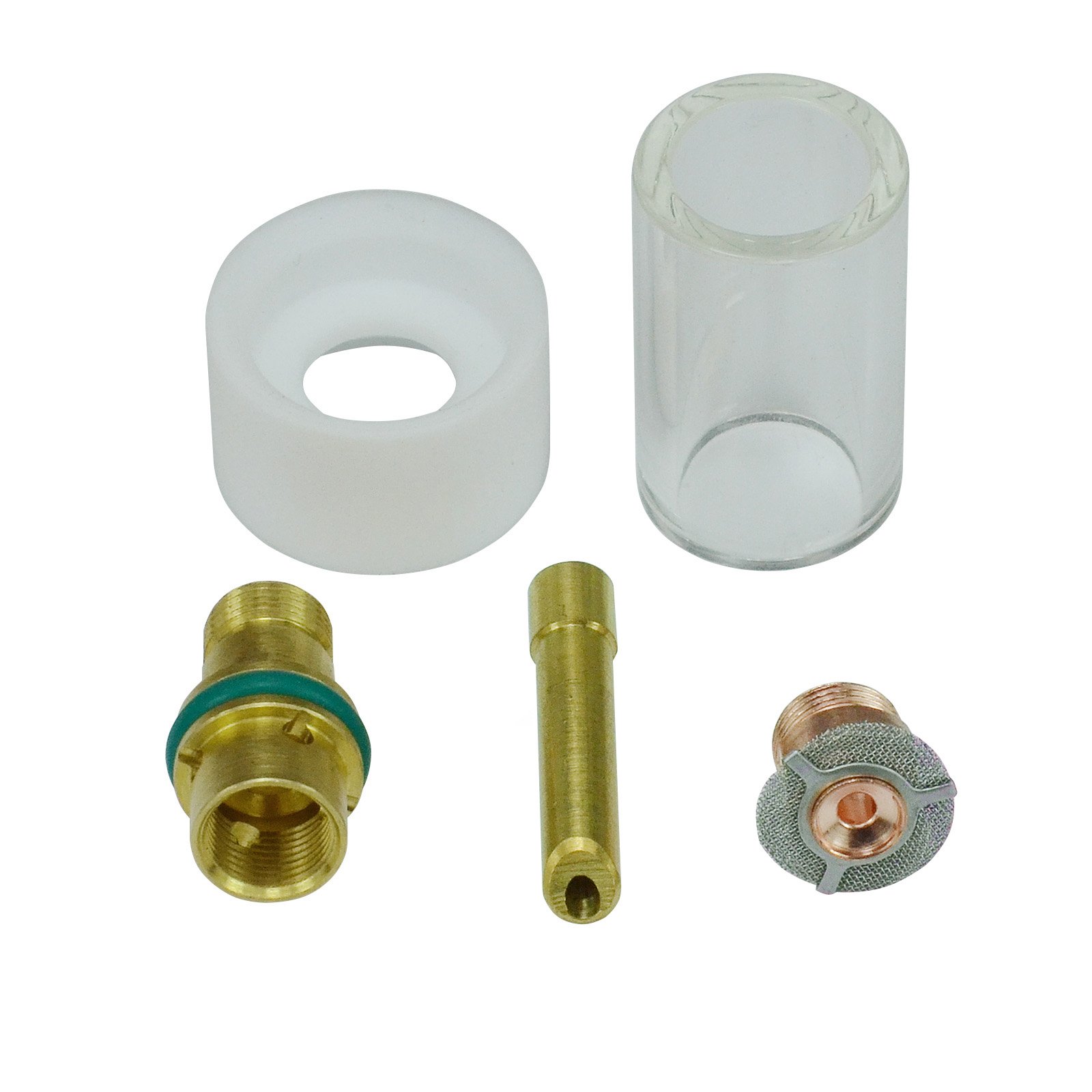 RIVERWELD TIG Wedge Collet Bodies 4CBGS 4C332GS 3.2mm Tungsten Adapter Gas Saver TAS332GS 3.2mm Quartz Nozzle Clear Glass Cups 2P8GS 14.0mm for SR WP 17 18 26 TIG Welding Torch 5pcs