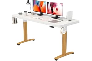 Monomi Electric Standing Desk, 55 x 28 inches Height Adjustable Desk, Ergonomic Home Office Sit Stand Up Desk with Memory Preset Controller (White Top/Wood Grain Frame)