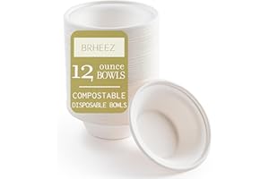 brheez Disposable Bowls Compostable Alternative to Paper Soup Bowls 12 oz - Pack of 60 Heavy Duty Bowls of Plant Fiber