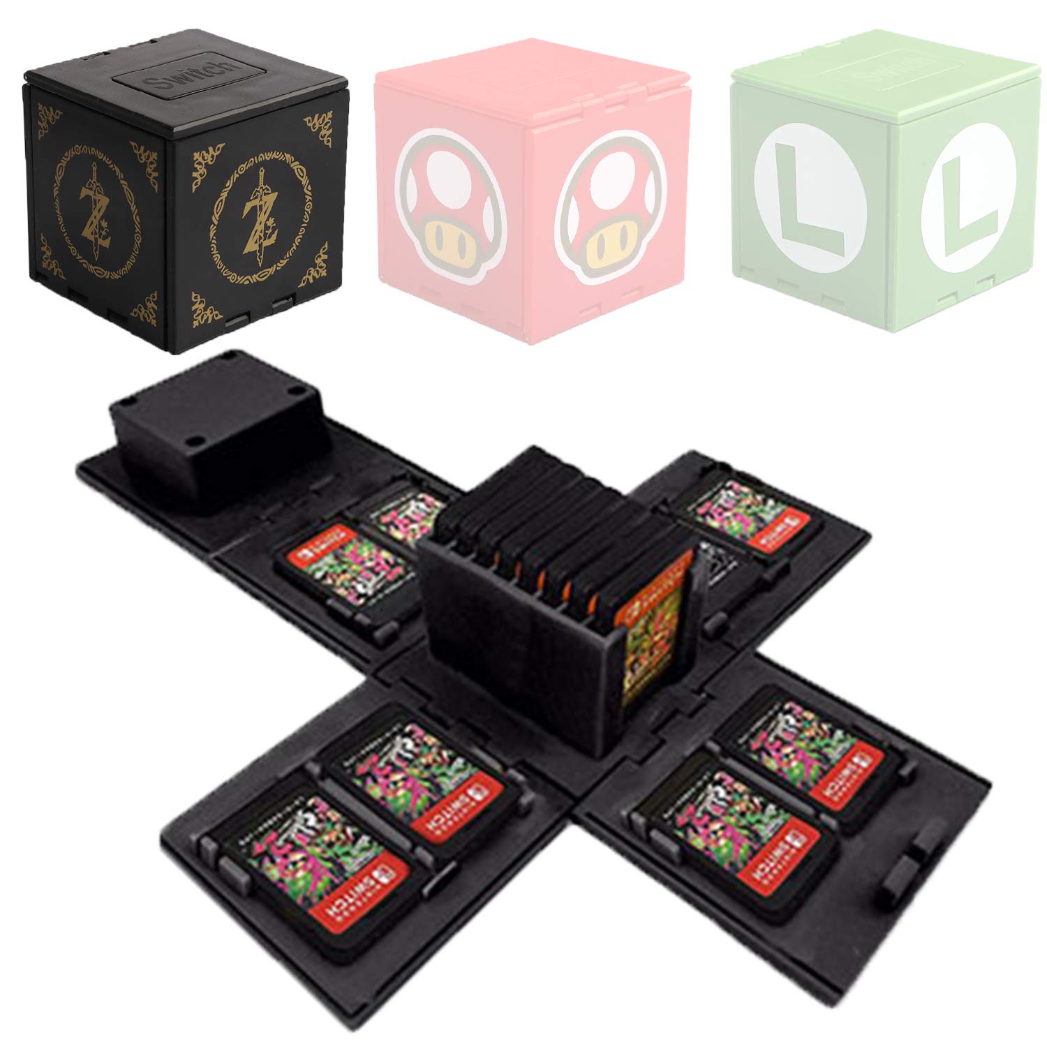 WIKEA Switch Game Card Case, Video Game Card Holder with 16 Game Card Slots Box Compact Storage Solution Fun Gift for Kids (Zelda/Black)