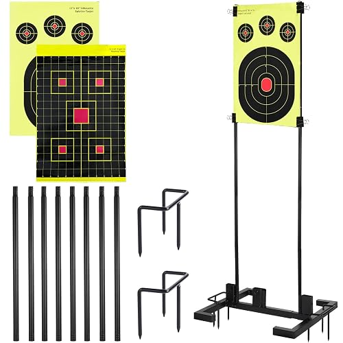 Moveable Target Ground Adjustable Target Stand Set with 10 Paper Targets, Two Mounting Options ...
