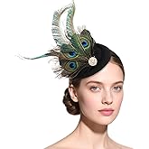 DEAYOU Pillbox Fascinator Hat, Headband Hair Clip Hat for Women, Small Fibre Feather Bowler, Wedding Party Hat Tea Headpiece for Cocktail Party, Peacock Feather Black