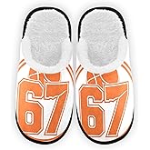 EGWRTYO 67 White Orange Basketball Slippers for Women Men Non-Slip Soft Winter Indoor House Shoes Travel Slipper