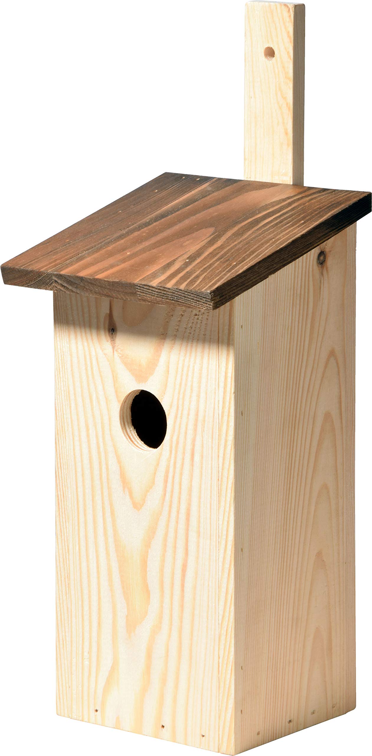 dobar 22127e Simple Tit Box with Practical Mounting Strip, Entrance Hole Diameter 32 mm, 17 x 17 x 40 cm, Pine, Brown, Single