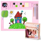Silicone Painting Mat, Art Mat with Cup, Craft Paint Brush Cleaner Tool | Artist for Kids Gift Clay DIY Creations, Christmas Gift for Kids (Pink)