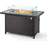 PAMAPIC Outdoor Fire Pits, 42 Inch 50,000 BTU Auto-Ignition Propane Fire Pit Table with Glass Wind Guard,Outdoor Fire Tables