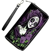 RUUHLJLET Womens Wallet,RFID Blocking Large Capacity Clutch,Zip Around Leather Purse with 8 Card Slots,Bill Compartments Coin Pocket - Day of the Dead Sugar Skull Women