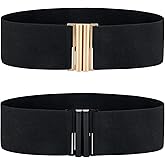 Alphyly Neries 2 Pack Women's Wide Elastic Belt, Black Vintage Stretch Cinch Waist Belt