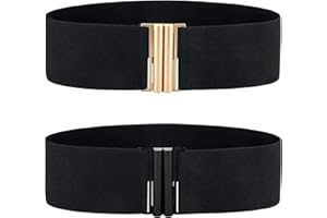 Alphyly Neries 2 Pack Womens Belt Wide Elastic Belt, Black Vintage Plus Stretchy Waist Belt, Cinch Trimmer Belt