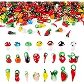 Pandahall 200pcs Fruit Vegetable Handmade Lampwork Beads Glass Mixed Style Loose Spacer Beads Charms for Bracelet Necklace Jewelry Making