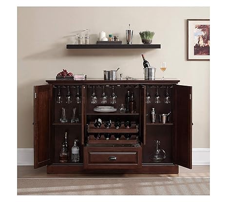 Aprodz Mango Wood Peetz Royal Bar Cabinet with Wine Glass Storage for Living Room | Chestnut Finish