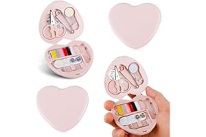 Amaxiu 2 Pcs Mini Travel Sewing Kit, Portable Travel DIY Sewing Supplies with Cute Heart Shaped Organize Case Sewing Repair Kit with Sewing Needle Cotton Wire Pin Button Scissors Threader(Light Pink)