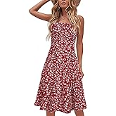 Women's Casual Summer Beach Flattering Flowy A-Line Spaghetti Straps Solid Cotton Button Down Midi Sundress
