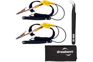 Safe ESD Anti Static Wrist Strap Band Long Earthing Wristband Grounding Bracelet for ESD Mat Computer PC Building Electronics Repair Ground wire cord with Metal Alligator Clip By DREMINOVA