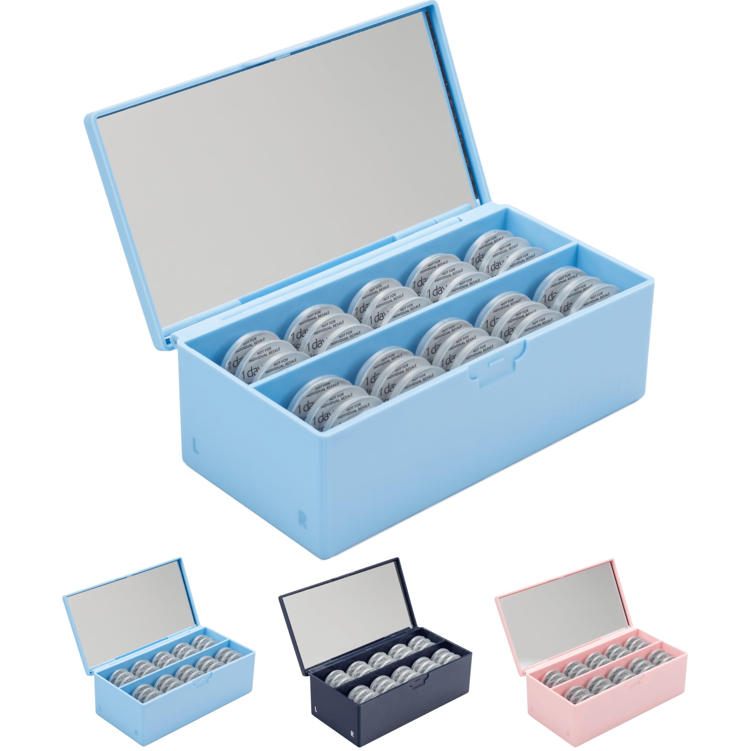 Photo 1 of EYEPOCKET Daily Contact Lens Case - Travel Contact Case, Daily Lens Organizer, Flip Top Eye Contacts Carrier for Disposable Lenses & Dailies, Light Blue