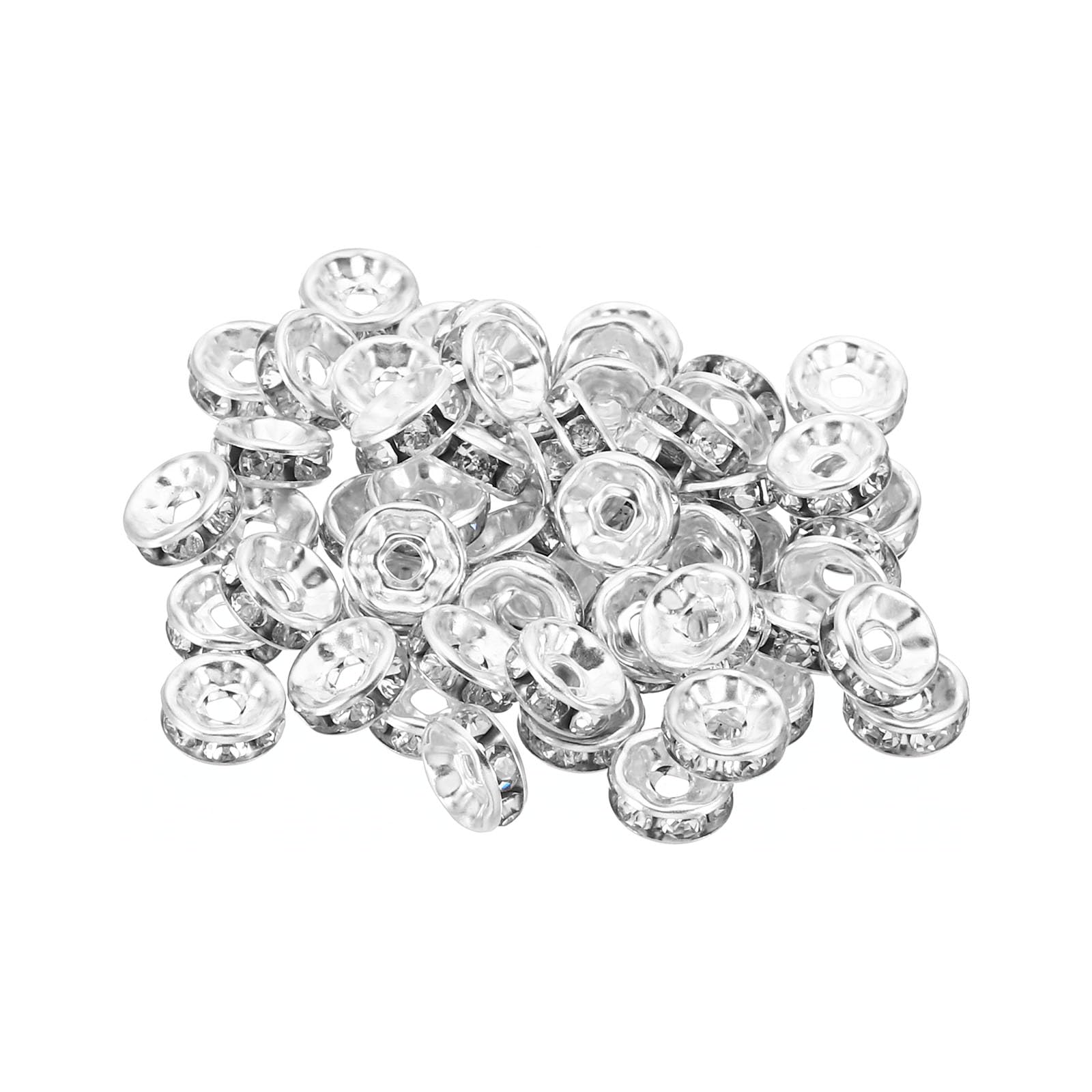 PATIKIL 8mm Spacer Beads, 100pcs Bead Spacers Rondelle Spacer Beads Rhinestone Small Round Bulk Glass Beads Crystal for Making DIY, Silver