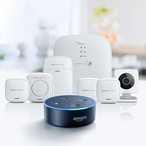 Gigaset elements Alarmanlage / elements alarm system L + Amazon Echo Dot (2. Generation), Schwarz