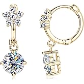 DYUNQ Moissanite 1 CT Solitaire Drop Earrings for Women, Imitation Diamond Dangle Earrings, 18K White Gold Plated D Color Round Cut 925 Sterling Silver Hoop Earrings, GRA Certified