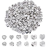 PONABEADIY 1 Box 180PCS Silver Metal Heart Shape Spacer Beads with Holes Antique Assorted Alloy Tibetan Styles European Loose Bead Charm Bulk for Jewelry Making Necklace Bracelet Valentine DIY Craft