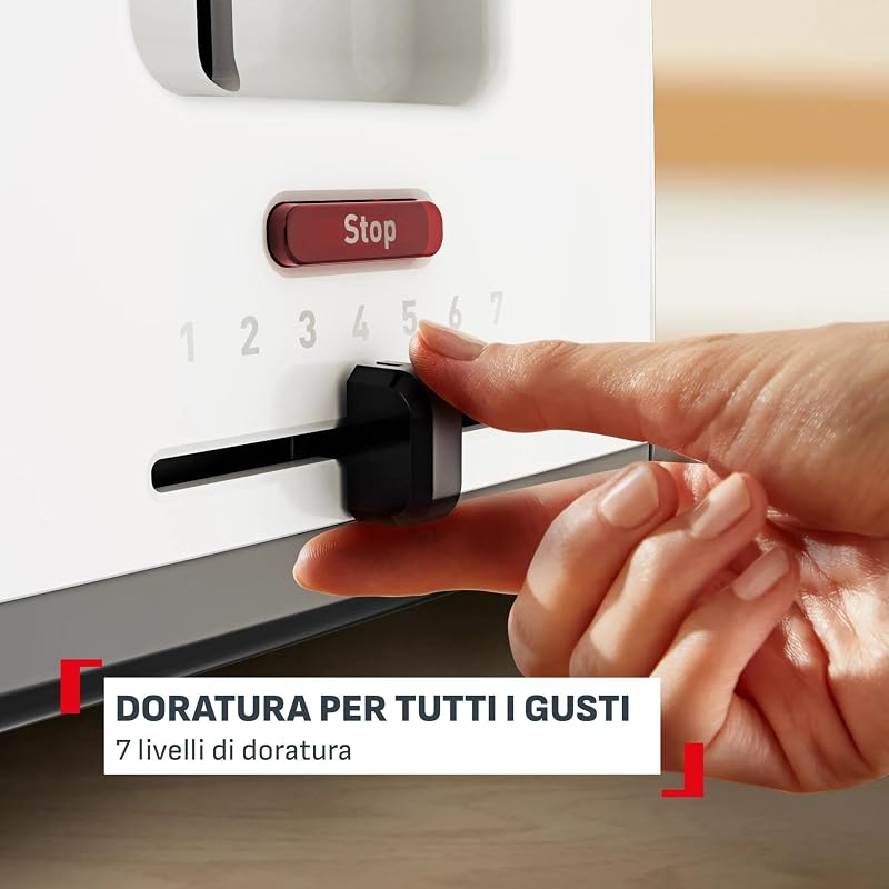 Vita, Tostapane 2 Fette Con Scaldapanini, Leva Extra Alta, 7 Livelli Di Doratura, Fessure Extra Larghe, Bianco, TT1A21E0