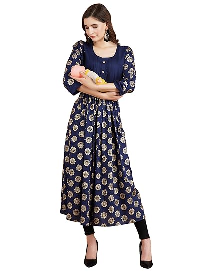Women's Rayon Maternity/Nursing/Easy Feeding/Breastfeeding/Kurti/Straight Kurta/Dress/with Zippers For PRE and Post Pregnancy