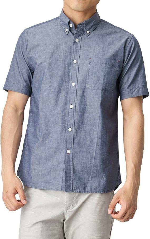 Amazon Navy ネイビー オーガニックコットン100 ブロードシャンブレー無地半袖シャツ Bgp610 メンズ ネイビー S Tシャツ カットソー 通販