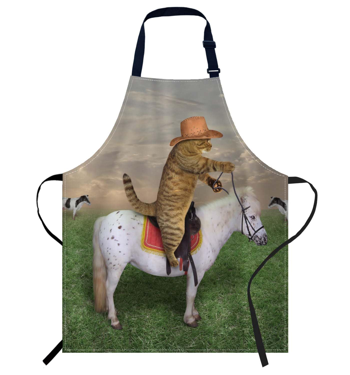 Smooffly The Cat Cowboy on a Horse Grazes His Cows Apron Adjustable Bib Chef Aprons Cooking Apron Unisex Women Men Aprons Perfect for Home Kitchen, Baking, Gardening, Restaurant, Coffee house BBQ — image 1