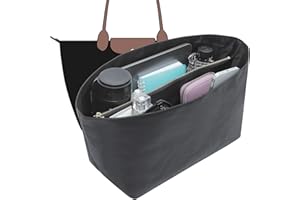 Doxo Purse Organizer Insert for le pliage Tote, Extra Lightweight Waterproof le pliage Large Organizer with YKK Zip, Bag Organizer Insert Compatible with Long Champ Shoulder Bag Large(Full Black,L)