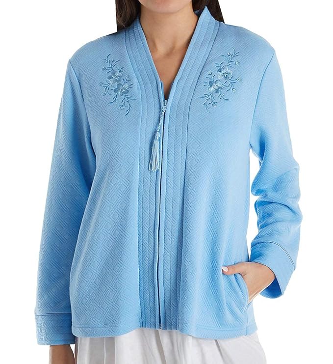 Miss Elaine Lightweight Zip Front Bed Jacket Diamond Blue (Blue