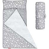 Moonsea Toddler Nap Mat with Pillow and Fleece Minky Blanket Grey, Lightweight and Soft Perfect for Toddlers Preschool, Daycare, Travel Sleeping Bag for Girls, 21" x 50" Fit on a Standard Cot