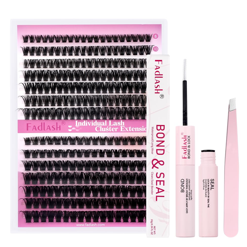 FADLASH 60D+80D 0.07mm D Curl 8-16mm with Bond and Seal and Tweezers Fluffy Cluster Lashes DIY Eyelash Extensions — image 1